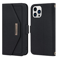 Handytasche Stand Schutzhülle Flip Leder Hülle D07T für Apple iPhone 16 Pro Schwarz