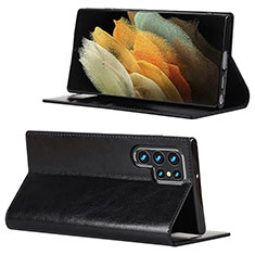 Handytasche Stand Schutzhülle Flip Leder Hülle D08T für Samsung Galaxy S21 Ultra 5G Schwarz