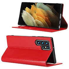 Handytasche Stand Schutzhülle Flip Leder Hülle D08T für Samsung Galaxy S22 Ultra 5G Rot