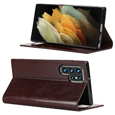 Handytasche Stand Schutzhülle Flip Leder Hülle D08T für Samsung Galaxy S23 Ultra 5G Braun