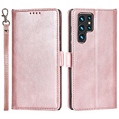 Handytasche Stand Schutzhülle Flip Leder Hülle D09T für Samsung Galaxy S21 Ultra 5G Rosegold