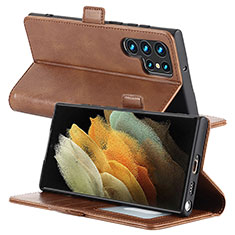 Handytasche Stand Schutzhülle Flip Leder Hülle D10T für Samsung Galaxy S23 Ultra 5G Braun