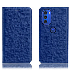 Handytasche Stand Schutzhülle Flip Leder Hülle H02P für Motorola Moto G51 5G Blau