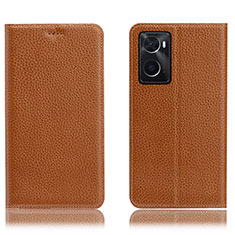 Handytasche Stand Schutzhülle Flip Leder Hülle H02P für Oppo A36 Hellbraun