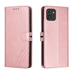 Handytasche Stand Schutzhülle Flip Leder Hülle H02X für Samsung Galaxy A03 Rosegold