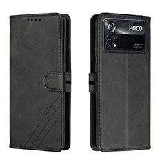 Handytasche Stand Schutzhülle Flip Leder Hülle H02X für Xiaomi Poco X4 Pro 5G Schwarz