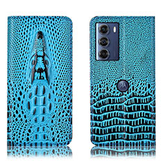 Handytasche Stand Schutzhülle Flip Leder Hülle H03P für Motorola Moto G200 5G Hellblau