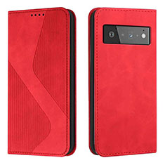 Handytasche Stand Schutzhülle Flip Leder Hülle H03X für Google Pixel 6 5G Rot