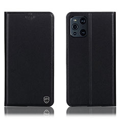 Handytasche Stand Schutzhülle Flip Leder Hülle H21P für Oppo Find X3 5G Schwarz