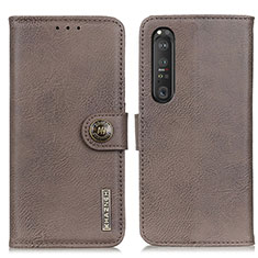 Handytasche Stand Schutzhülle Flip Leder Hülle K02Z für Sony Xperia 1 III Grau