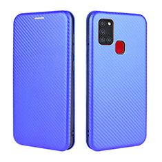 Handytasche Stand Schutzhülle Flip Leder Hülle L02Z für Samsung Galaxy A21s Blau