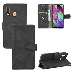 Handytasche Stand Schutzhülle Flip Leder Hülle L02Z für Samsung Galaxy A40 Schwarz