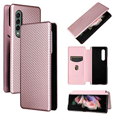 Handytasche Stand Schutzhülle Flip Leder Hülle L02Z für Samsung Galaxy Z Fold4 5G Rosegold