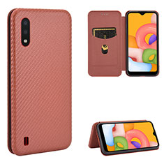 Handytasche Stand Schutzhülle Flip Leder Hülle L06Z für Samsung Galaxy A01 SM-A015 Braun