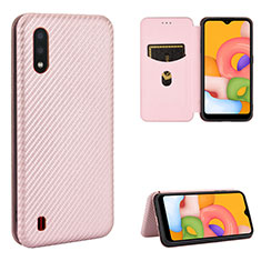 Handytasche Stand Schutzhülle Flip Leder Hülle L06Z für Samsung Galaxy A01 SM-A015 Rosegold