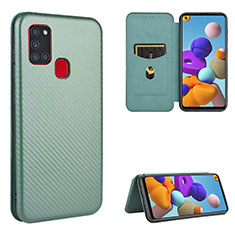 Handytasche Stand Schutzhülle Flip Leder Hülle L06Z für Samsung Galaxy A21s Grün