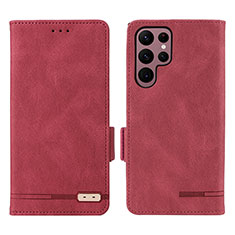 Handytasche Stand Schutzhülle Flip Leder Hülle L08Z für Samsung Galaxy S22 Ultra 5G Rot