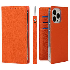 Handytasche Stand Schutzhülle Flip Leder Hülle L09 für Apple iPhone 15 Pro Max Orange