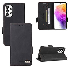 Handytasche Stand Schutzhülle Flip Leder Hülle L09Z für Samsung Galaxy A73 5G Schwarz