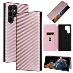 Handytasche Stand Schutzhülle Flip Leder Hülle L10Z für Samsung Galaxy S21 Ultra 5G Rosegold