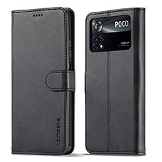 Handytasche Stand Schutzhülle Flip Leder Hülle LC1 für Xiaomi Poco M4 Pro 4G Schwarz