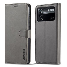 Handytasche Stand Schutzhülle Flip Leder Hülle LC1 für Xiaomi Poco X4 Pro 5G Grau