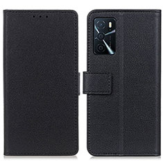 Handytasche Stand Schutzhülle Flip Leder Hülle M08L für Oppo A16 Schwarz