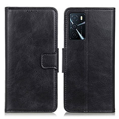 Handytasche Stand Schutzhülle Flip Leder Hülle M09L für Oppo A16 Schwarz