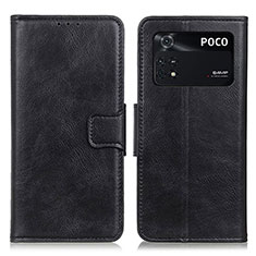 Handytasche Stand Schutzhülle Flip Leder Hülle M09L für Xiaomi Poco M4 Pro 4G Schwarz