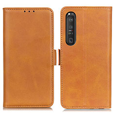 Handytasche Stand Schutzhülle Flip Leder Hülle M15L für Sony Xperia 1 III Hellbraun