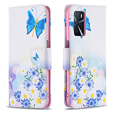 Handytasche Stand Schutzhülle Flip Leder Hülle Modisch Muster B01F für Oppo A54s Blau