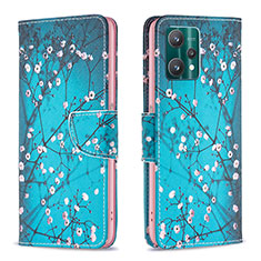 Handytasche Stand Schutzhülle Flip Leder Hülle Modisch Muster B01F für Realme 9 Pro 5G Cyan