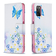 Handytasche Stand Schutzhülle Flip Leder Hülle Modisch Muster B01F für Samsung Galaxy A03s Blau