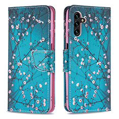 Handytasche Stand Schutzhülle Flip Leder Hülle Modisch Muster B01F für Samsung Galaxy A04s Cyan