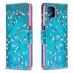 Handytasche Stand Schutzhülle Flip Leder Hülle Modisch Muster B01F für Samsung Galaxy A12 Cyan