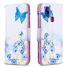 Handytasche Stand Schutzhülle Flip Leder Hülle Modisch Muster B01F für Samsung Galaxy A21s Blau