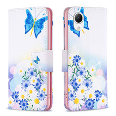 Handytasche Stand Schutzhülle Flip Leder Hülle Modisch Muster B01F für Samsung Galaxy A23 5G SC-56C Blau