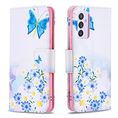 Handytasche Stand Schutzhülle Flip Leder Hülle Modisch Muster B01F für Samsung Galaxy A24 4G Blau