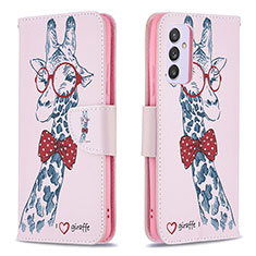 Handytasche Stand Schutzhülle Flip Leder Hülle Modisch Muster B01F für Samsung Galaxy A24 4G Rosa