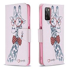 Handytasche Stand Schutzhülle Flip Leder Hülle Modisch Muster B01F für Samsung Galaxy F02S SM-E025F Rosa