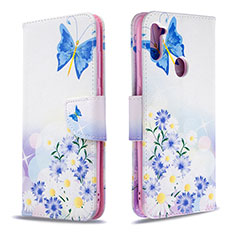 Handytasche Stand Schutzhülle Flip Leder Hülle Modisch Muster B01F für Samsung Galaxy M11 Blau