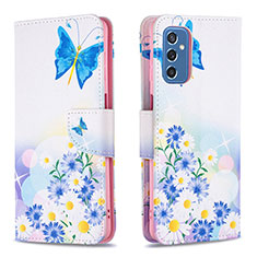 Handytasche Stand Schutzhülle Flip Leder Hülle Modisch Muster B01F für Samsung Galaxy M52 5G Blau