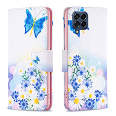 Handytasche Stand Schutzhülle Flip Leder Hülle Modisch Muster B01F für Samsung Galaxy M53 5G Blau