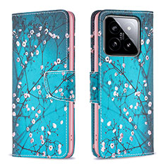 Handytasche Stand Schutzhülle Flip Leder Hülle Modisch Muster B01F für Xiaomi Mi 14 5G Cyan