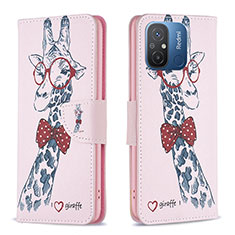 Handytasche Stand Schutzhülle Flip Leder Hülle Modisch Muster B01F für Xiaomi Redmi 12C 4G Rosa