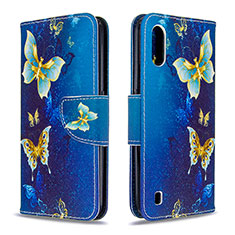 Handytasche Stand Schutzhülle Flip Leder Hülle Modisch Muster B03F für Samsung Galaxy A01 SM-A015 Königs Blau