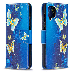 Handytasche Stand Schutzhülle Flip Leder Hülle Modisch Muster B03F für Samsung Galaxy A12 5G Hellblau