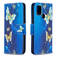 Handytasche Stand Schutzhülle Flip Leder Hülle Modisch Muster B03F für Samsung Galaxy A21s Hellblau