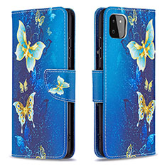 Handytasche Stand Schutzhülle Flip Leder Hülle Modisch Muster B03F für Samsung Galaxy A22 5G Hellblau