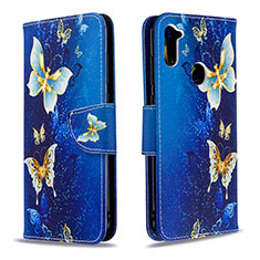 Handytasche Stand Schutzhülle Flip Leder Hülle Modisch Muster B03F für Samsung Galaxy M11 Hellblau